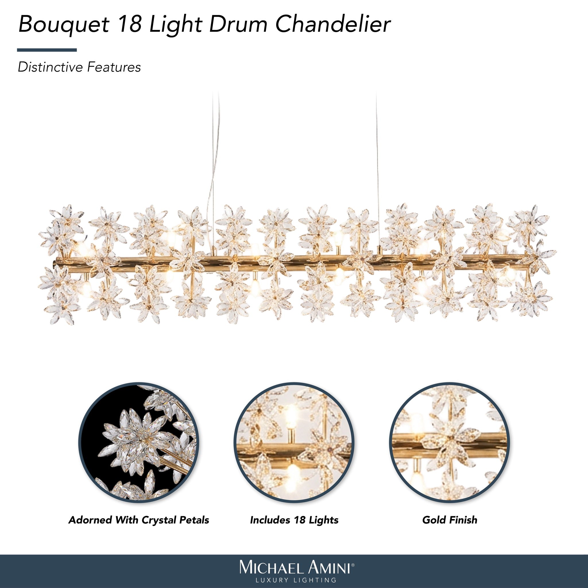 Michael Amini Lighting - Bouquet 18-Light Rectangular Chandelier - Gold