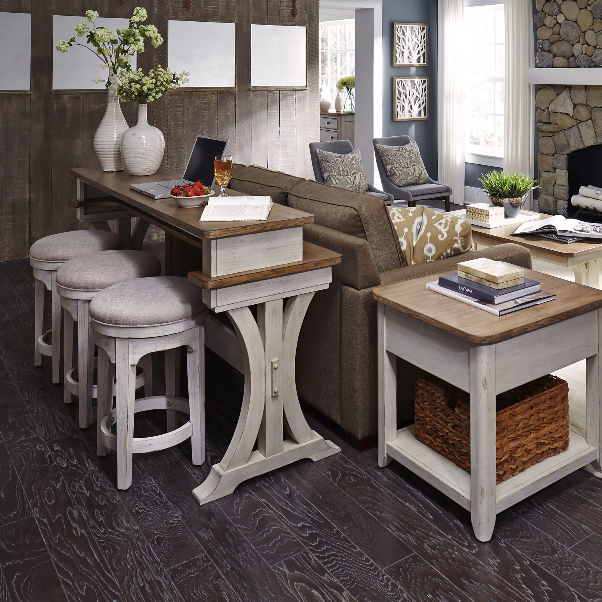 Farmhouse Reimagined - 4 Piece Dining Room Set - Antique White / Chestnut Tops