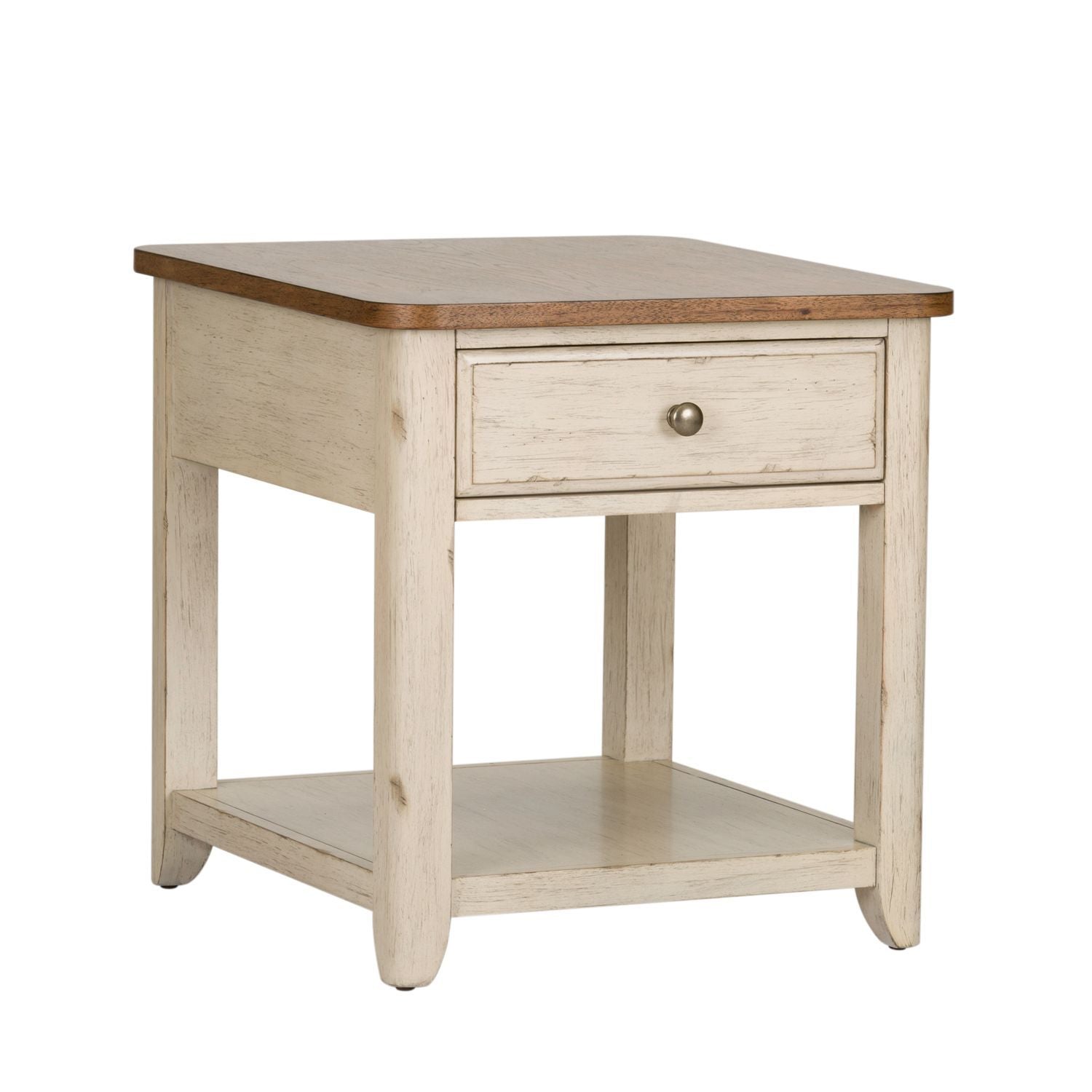 Farmhouse Reimagined - 3 Piece Table Set (1 Cocktail 2 End Tables) - Antique White / Chestnut Tops