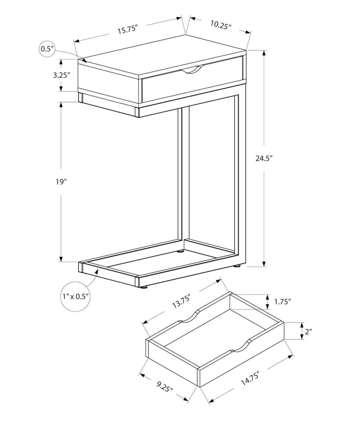 Accent Table, C - Shaped Contemporary & Modern Elegant Design