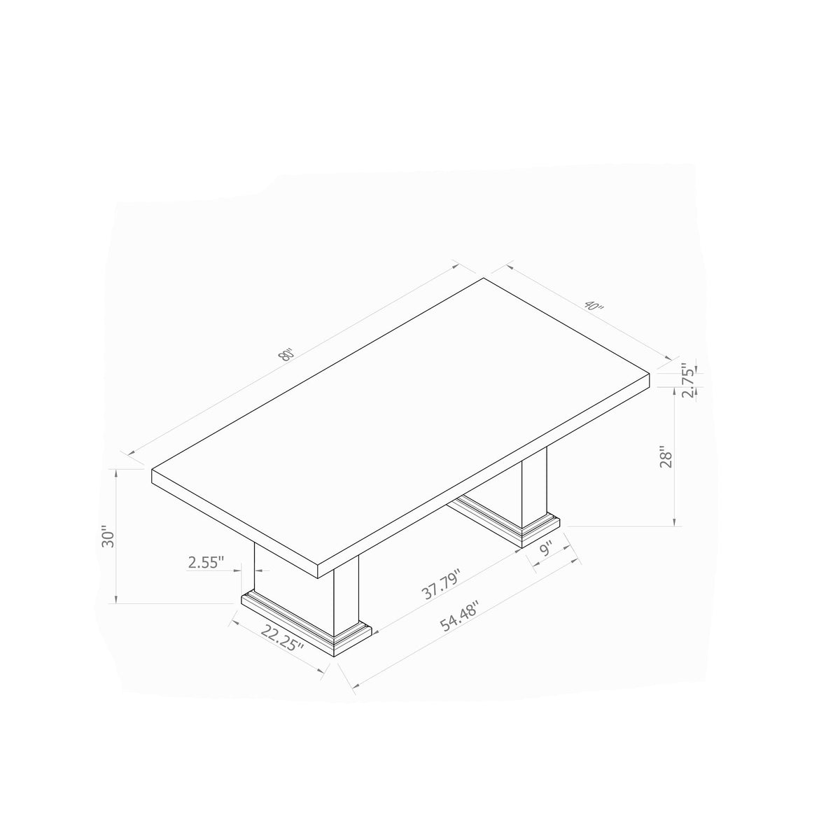 Dining Table With Double Pedestal Base - Black White