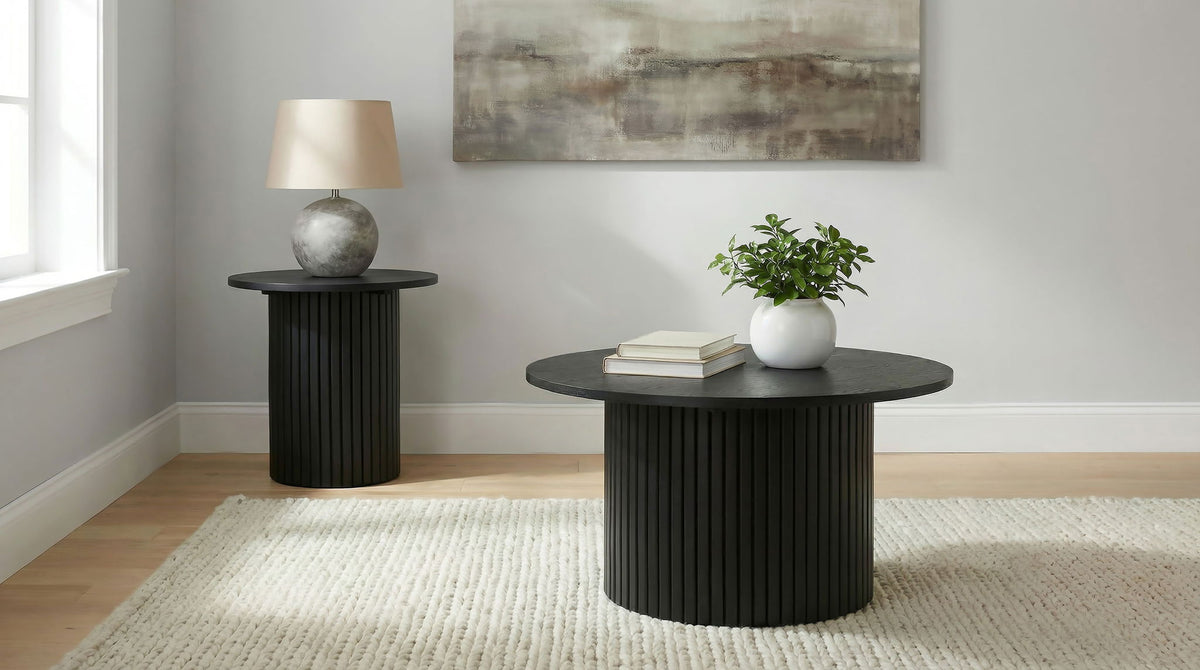 Hamlyn Round Fluted Occasional Side End Table Black