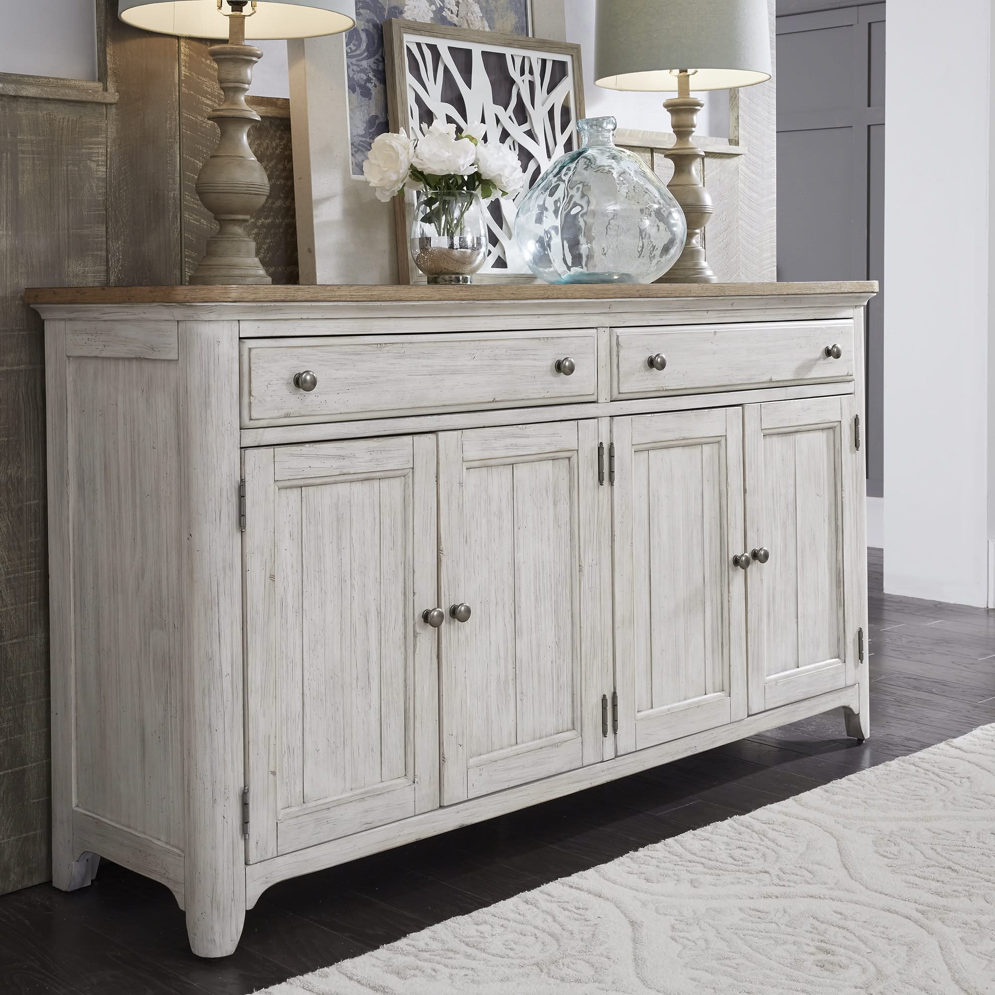 Farmhouse Reimagined - Server - Antique White / Chestnut Tops