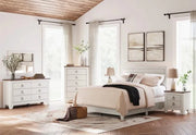Urus White Rustic Farmhouse 5 PC Bedroom Set Includes Bed (Headboard, Footboard and Rails), Dresser and Mirror