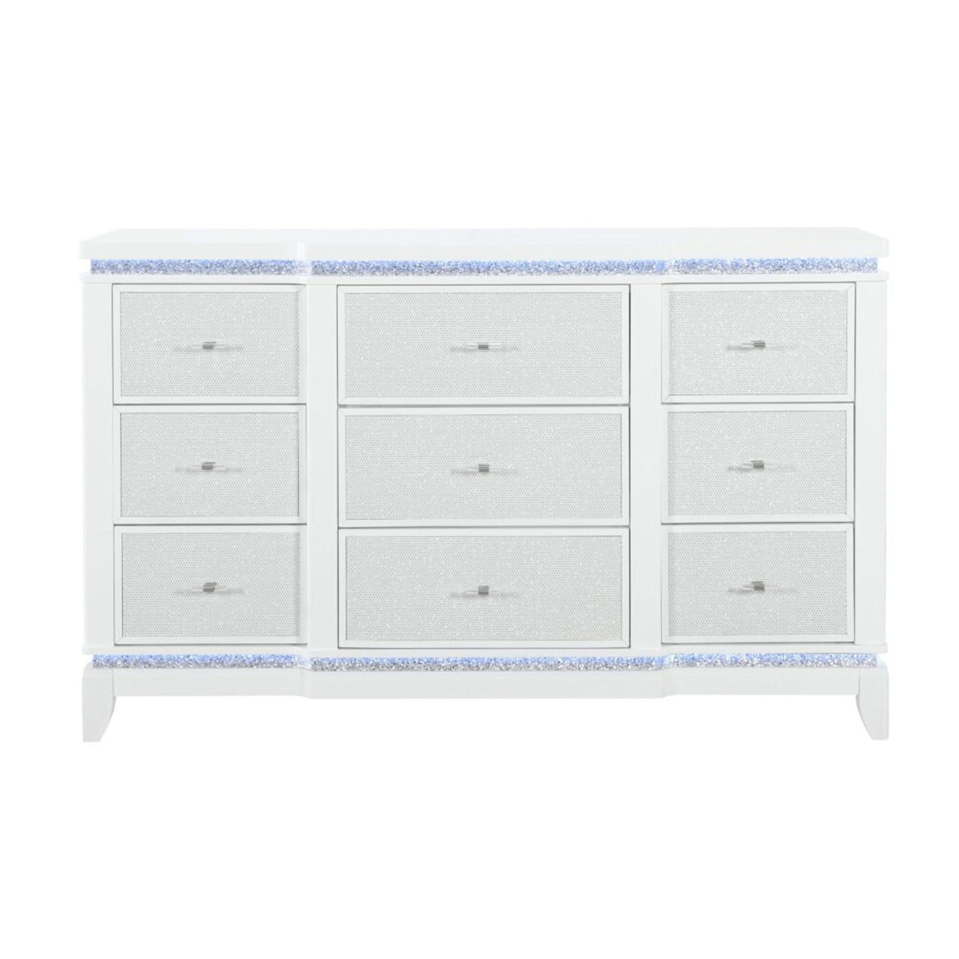 Adalid - Dresser With LED Light And Glittered Drawer Fronts - White - | Free Shipping