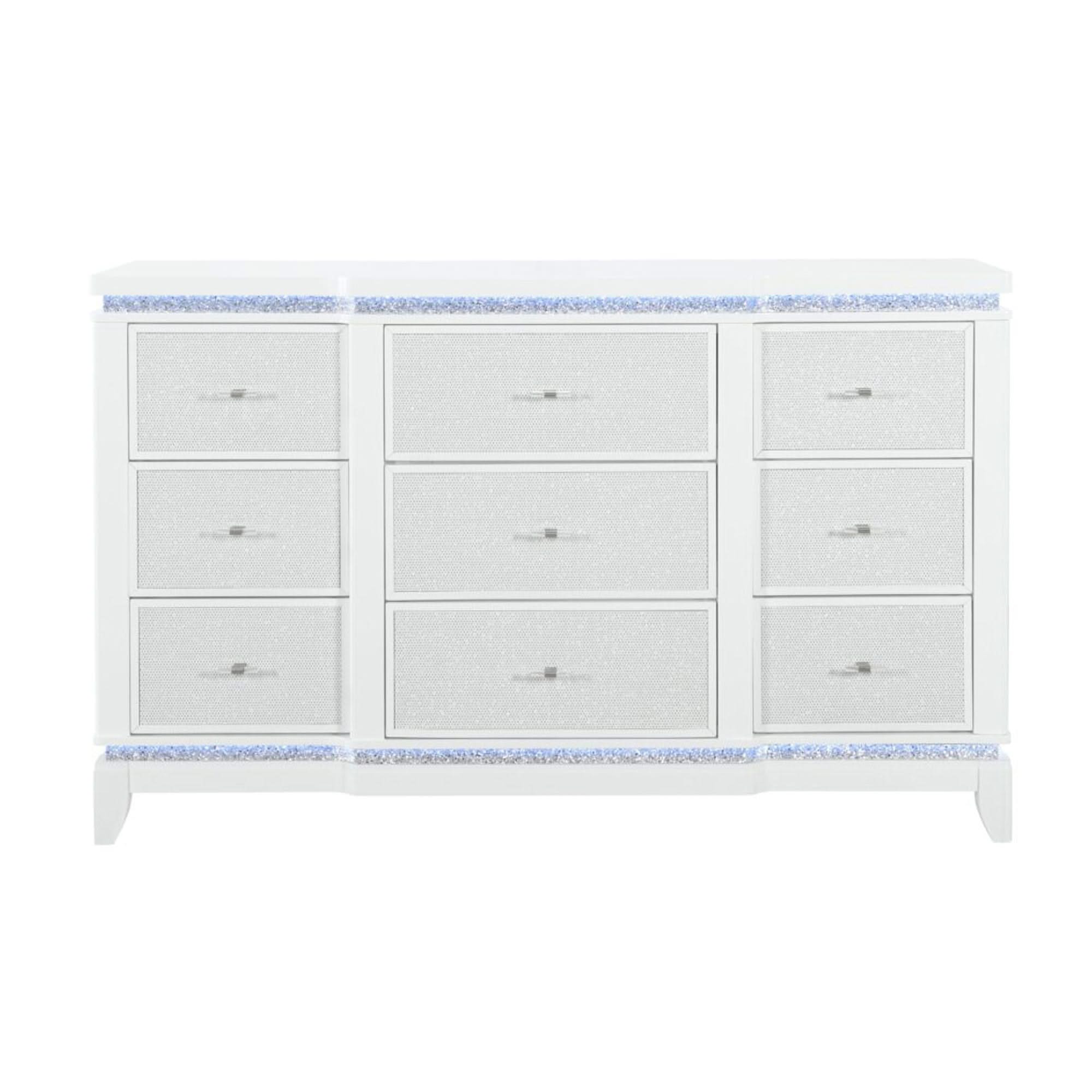 Adalid - Dresser With LED Light And Glittered Drawer Fronts - White