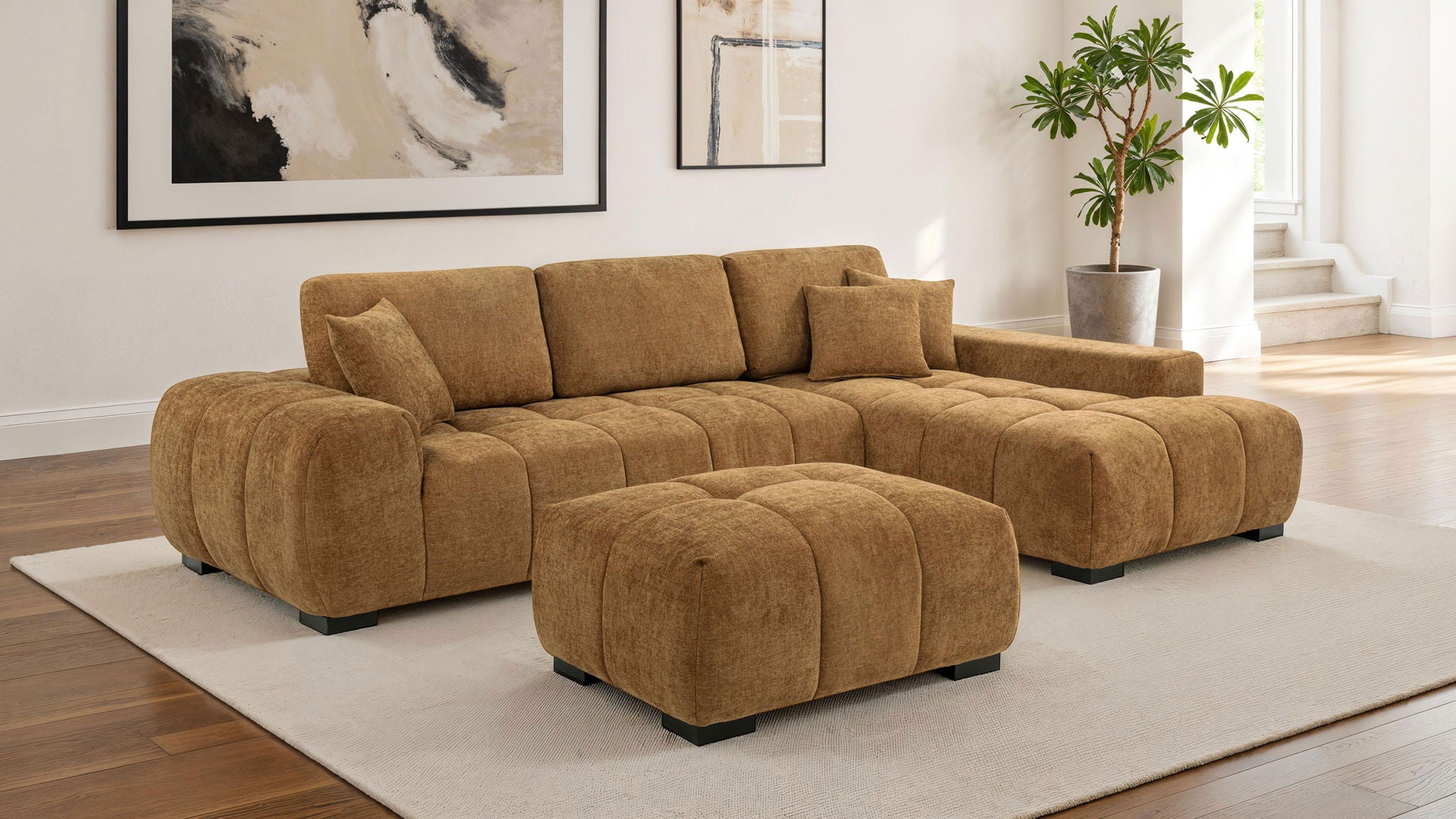 Octavia Upholstered Rectangular Ottoman Amber