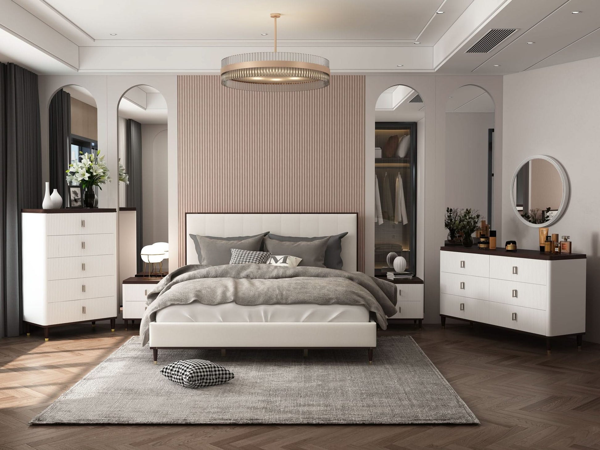 Carena - 5 Piece Bedroom Set (Eastern King Dresser Chest Mirror Nightstand)