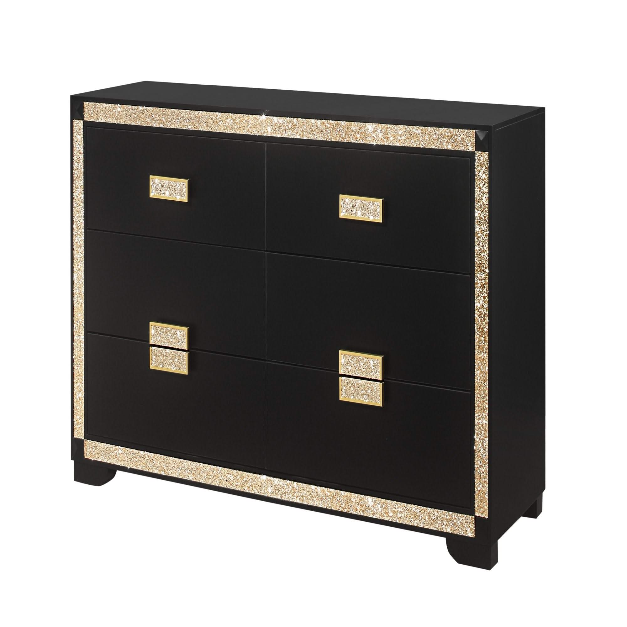 black glitter dresser Carlie Modern High Gloss Bedroom Group in In Latin Marceline - 6-drawer Dresser With