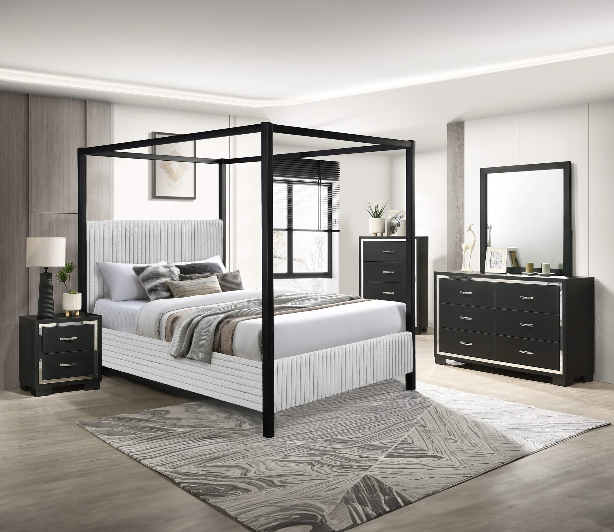 Cora - King Canopy Bed - Light Gray
