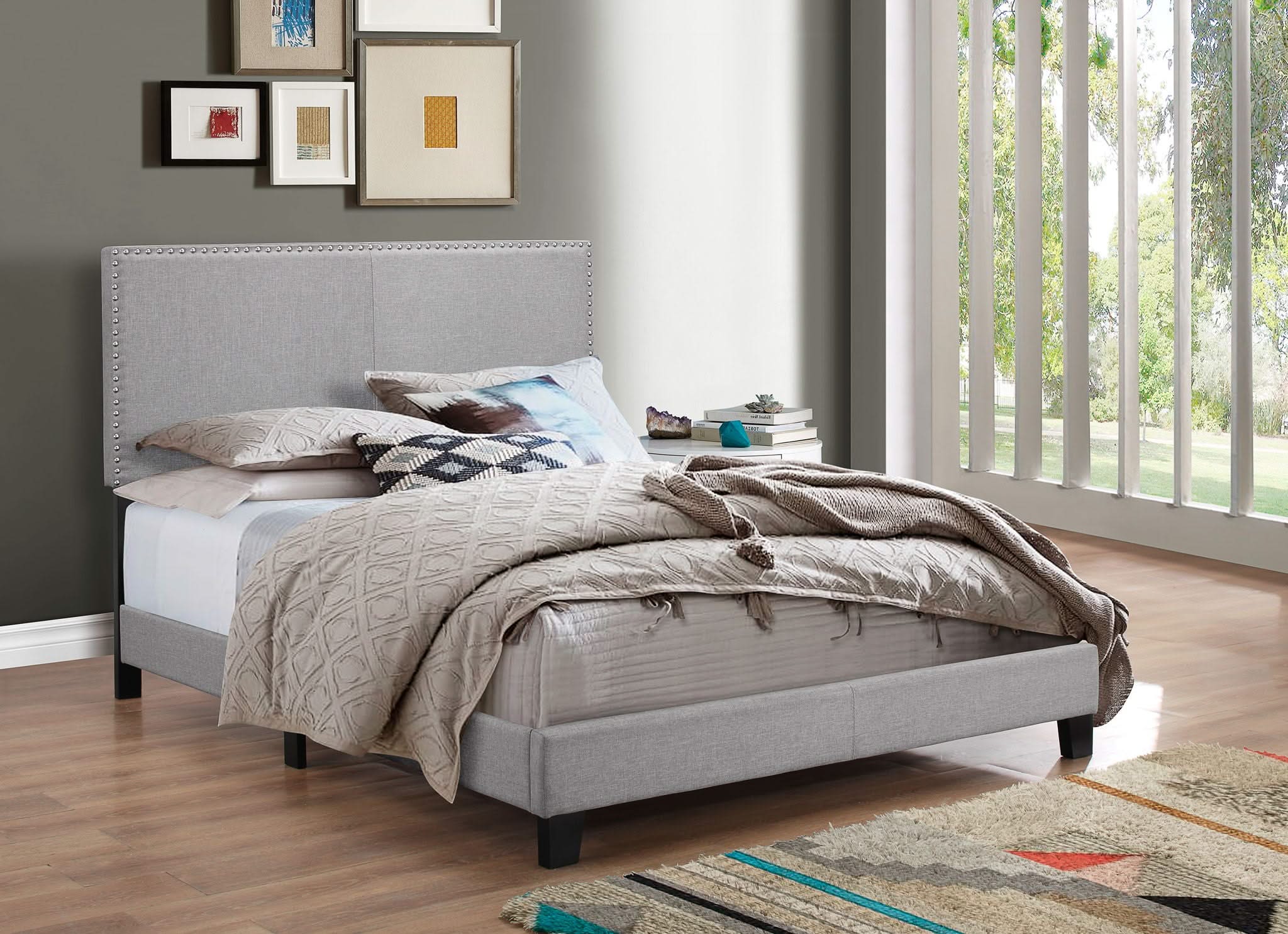 Erin - Queen Nailhead Bed - Gray