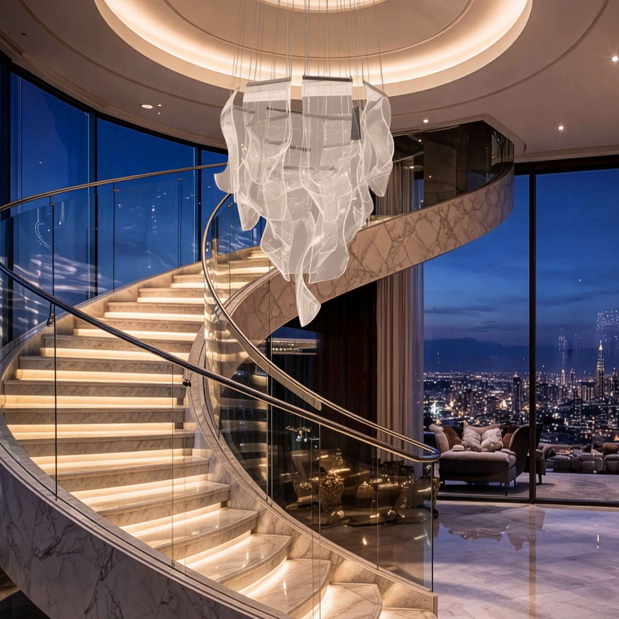 Michael Amini Lighting - Sheer Waves 18-Light Modern LED Chandelier - Chrome
