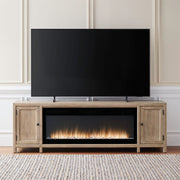 Fireplace TV Console - 82" Console With Fire FTS - Light Brown