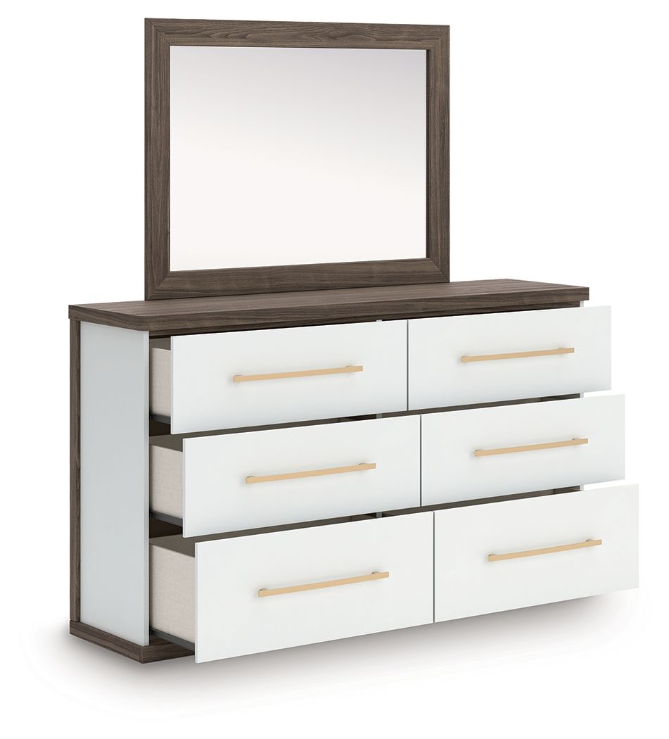 Kendanport - 4 Pc. - King Platform Bed, Dresser, Mirror And Nightstand - Brown / White - Exclusive Furniture