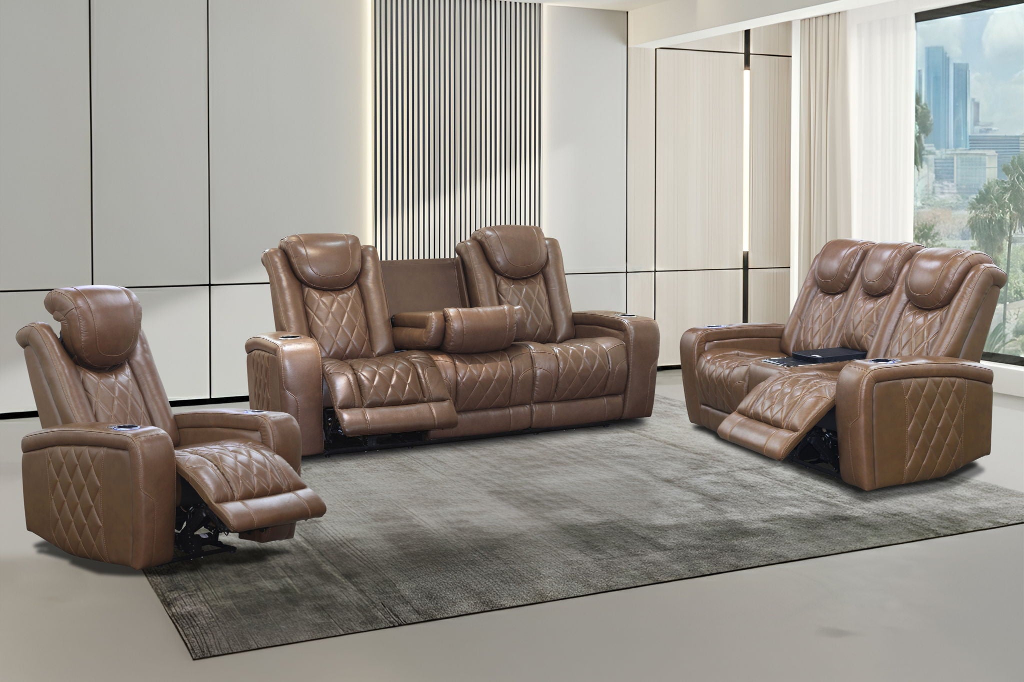 Dorian - Reclining Leather Loveseat With Power Headrest, Footrest And Cooler - Brown