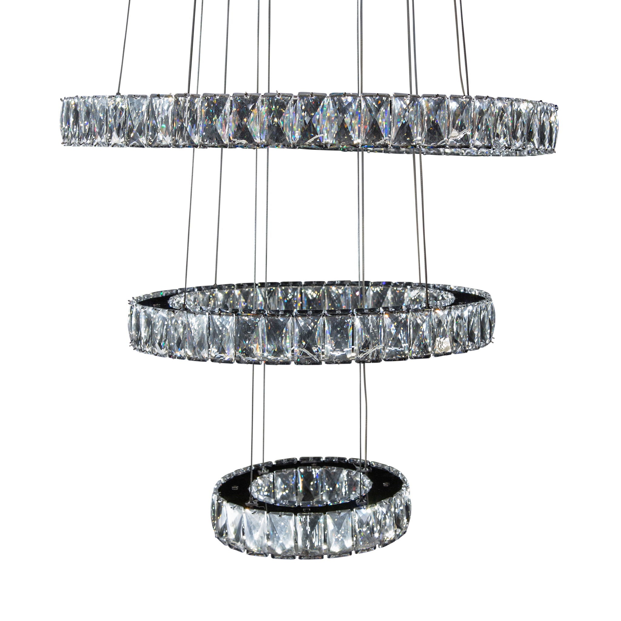 Michael Amini Lighting - Asteroids 3-Ring Modern LED Crystal Chandelier - Chrome