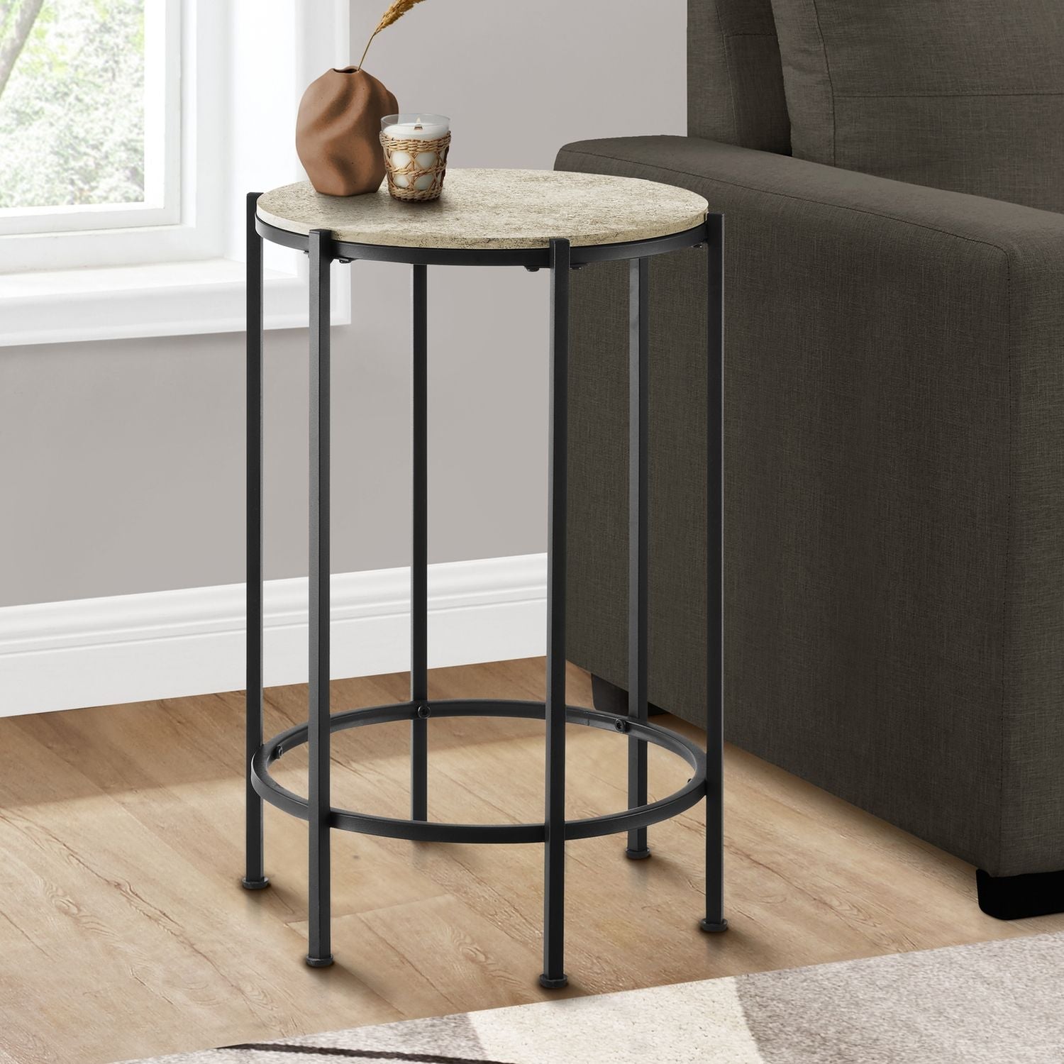 Round Accent Table For Living Room - Black