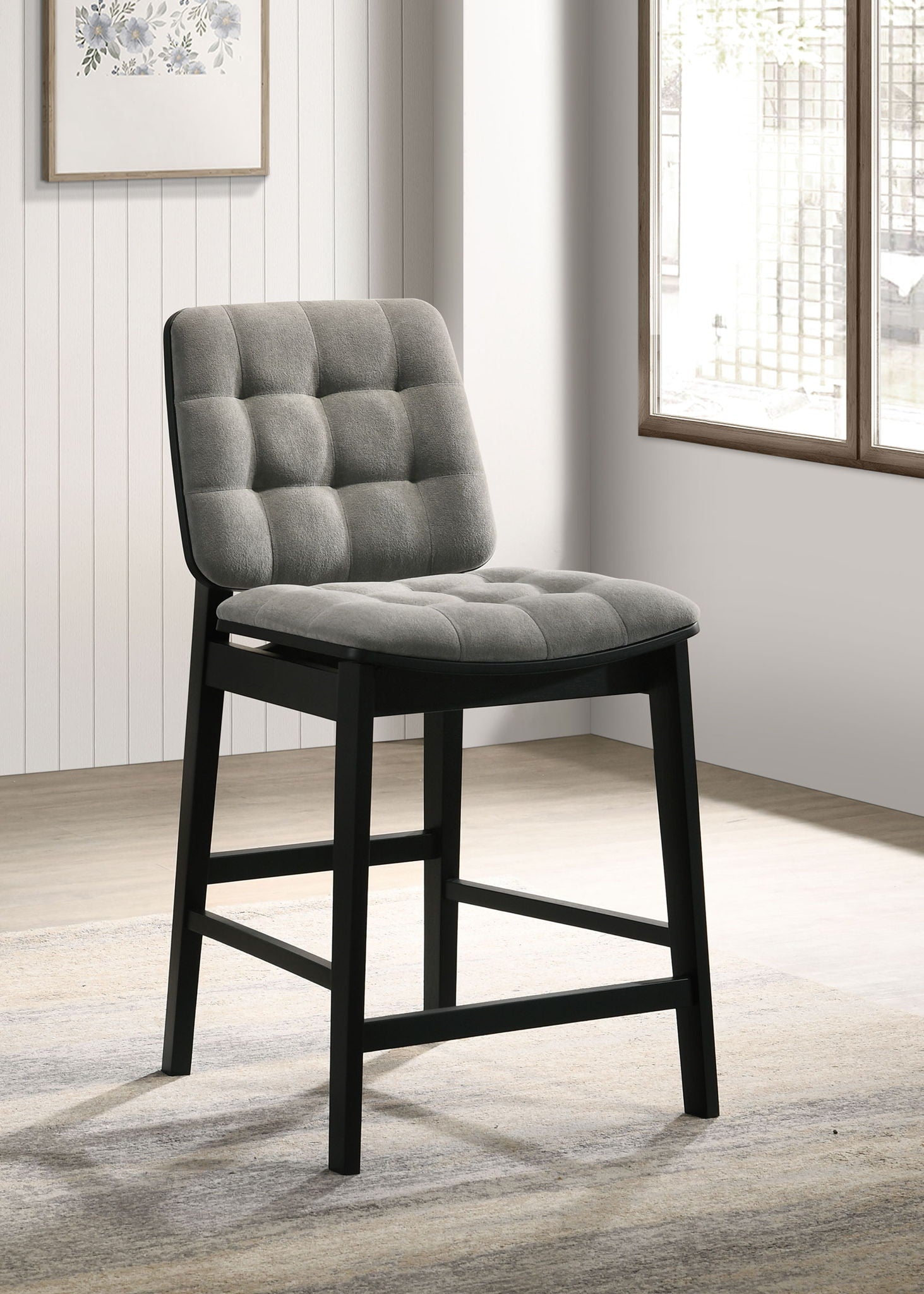 Redbridge Velvet Upholstered Counter Chair Grey and Black (Set of 2)
