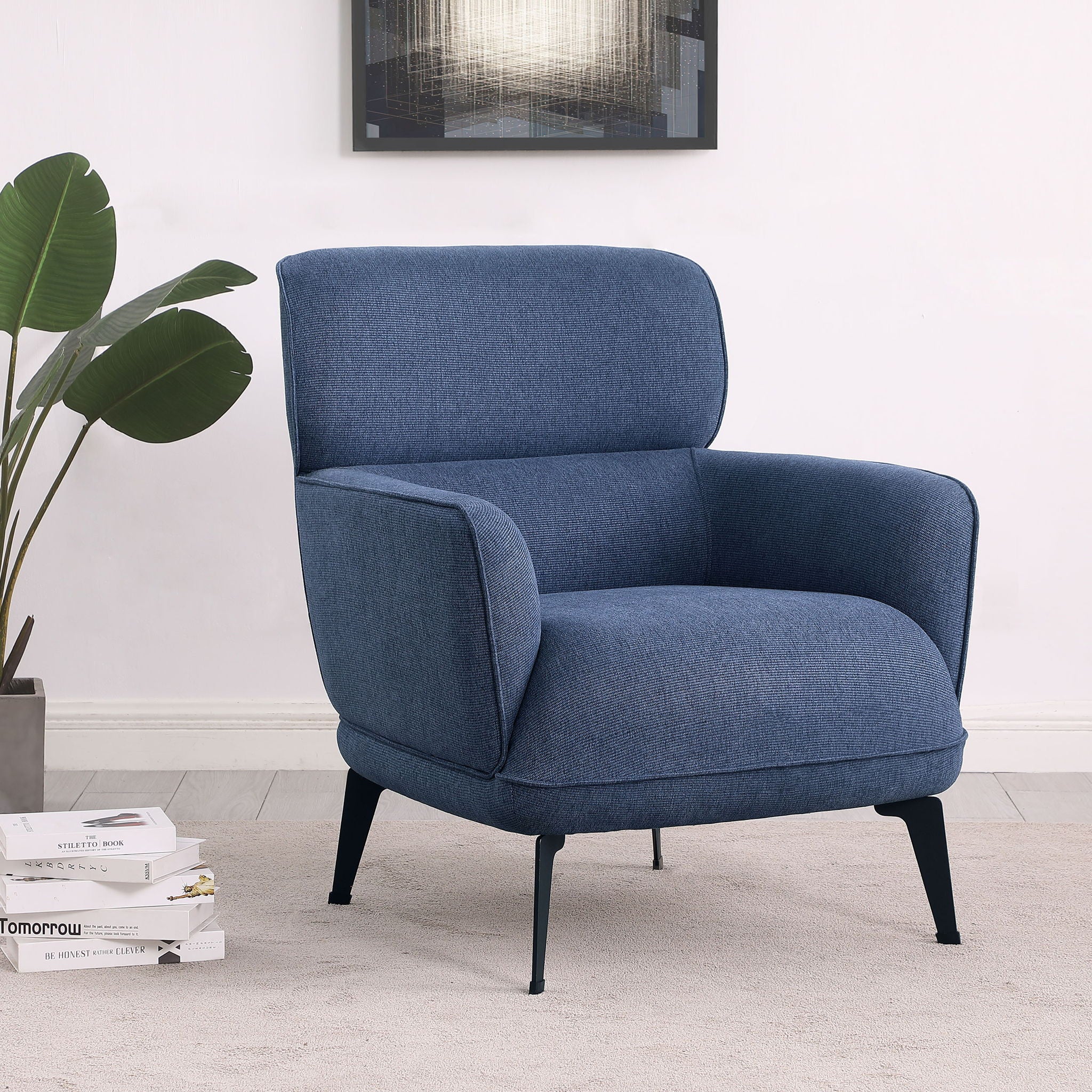 Andrea Upholstered Crescent Arm Accent Chair Blue