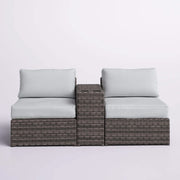 2 Person Wicker Conversation Set With Cushions, Weather Resistant