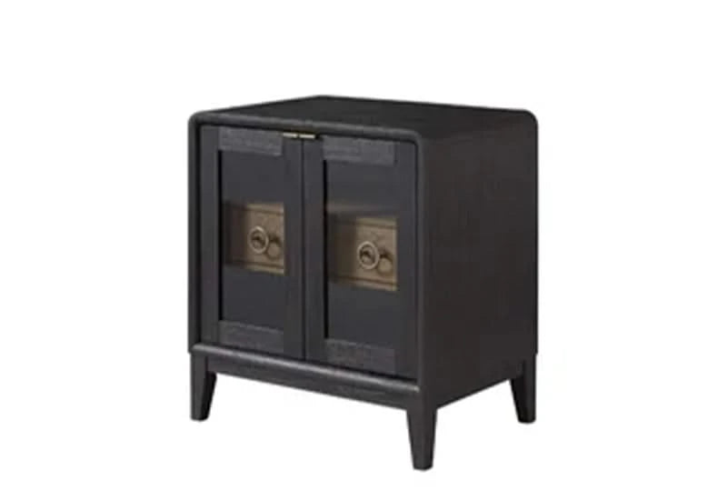 Banyan Waterfall Black Nightstand with Glass Door and Modern Storage