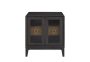 Banyan Waterfall Black Nightstand with Glass Door and Modern Storage