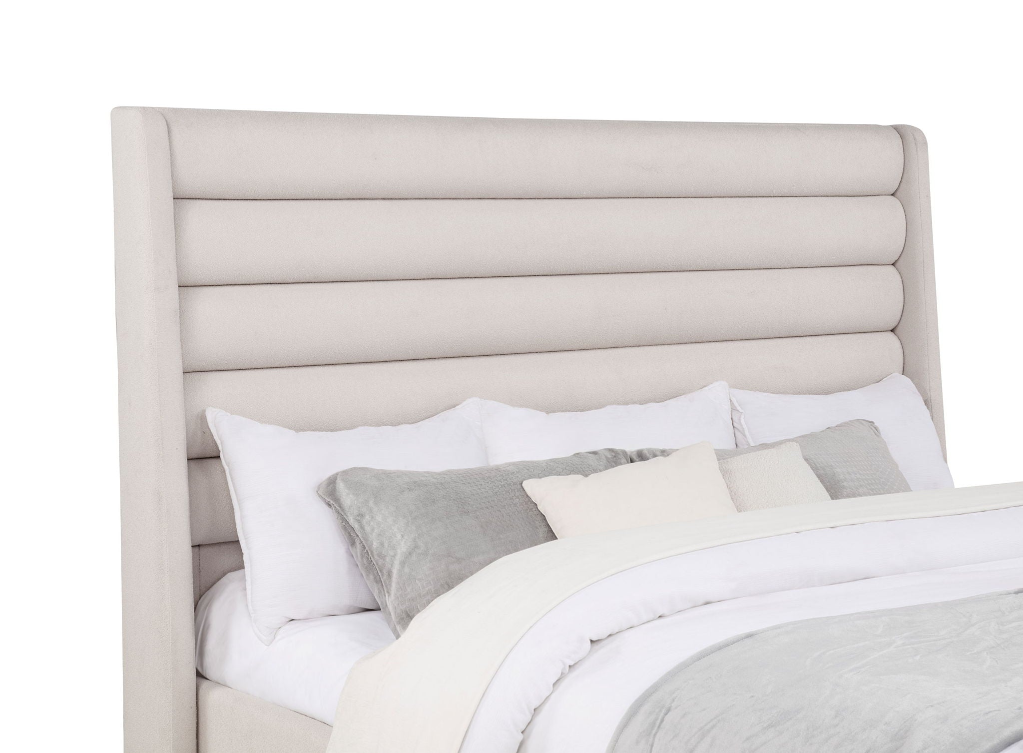 Leslie Upholstered Tufted Eastern King Wingback Platform Bed Beige