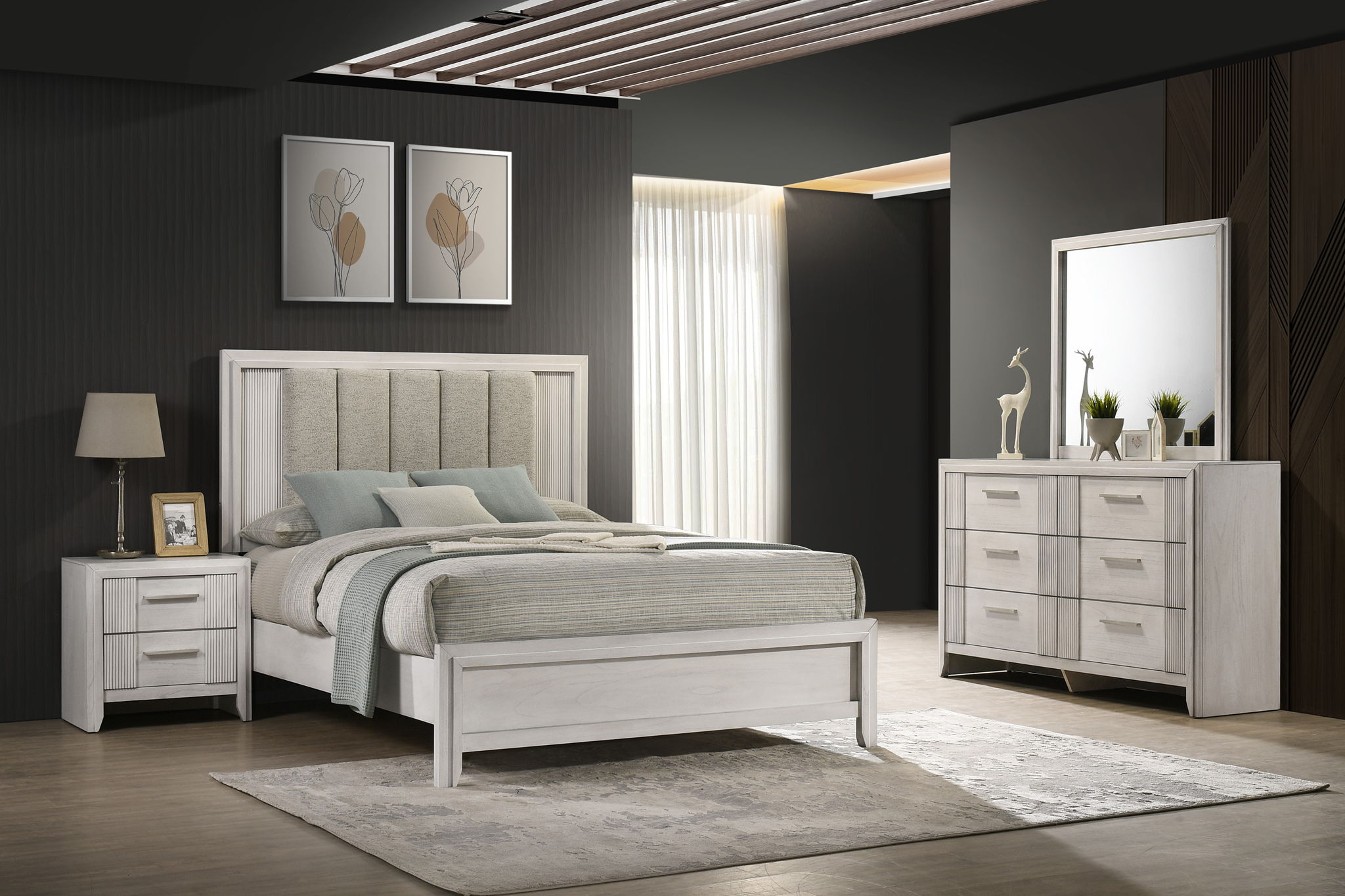 Carlton - King Bed - White Mist