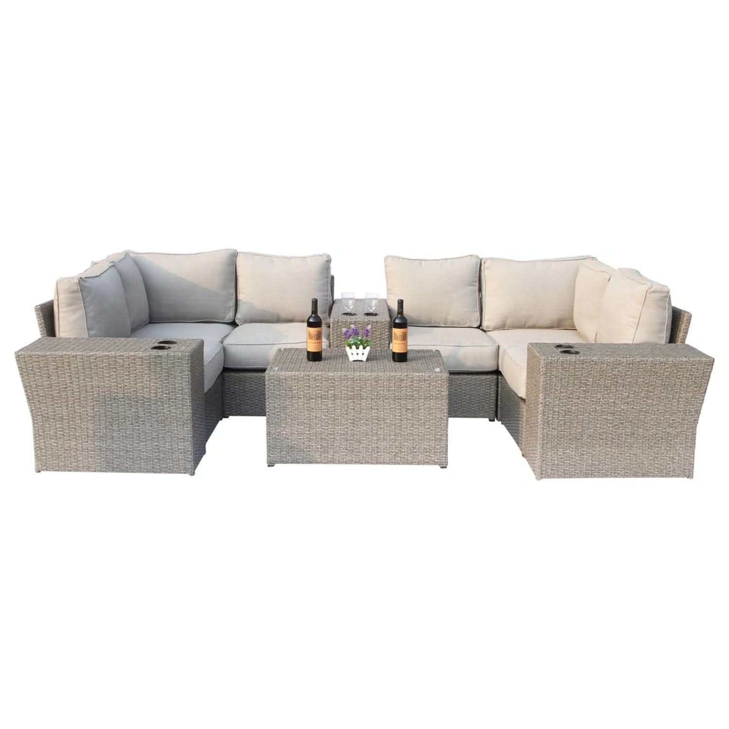 Outdoor Wicker Sectional With Weather Resistant Cushions And Table