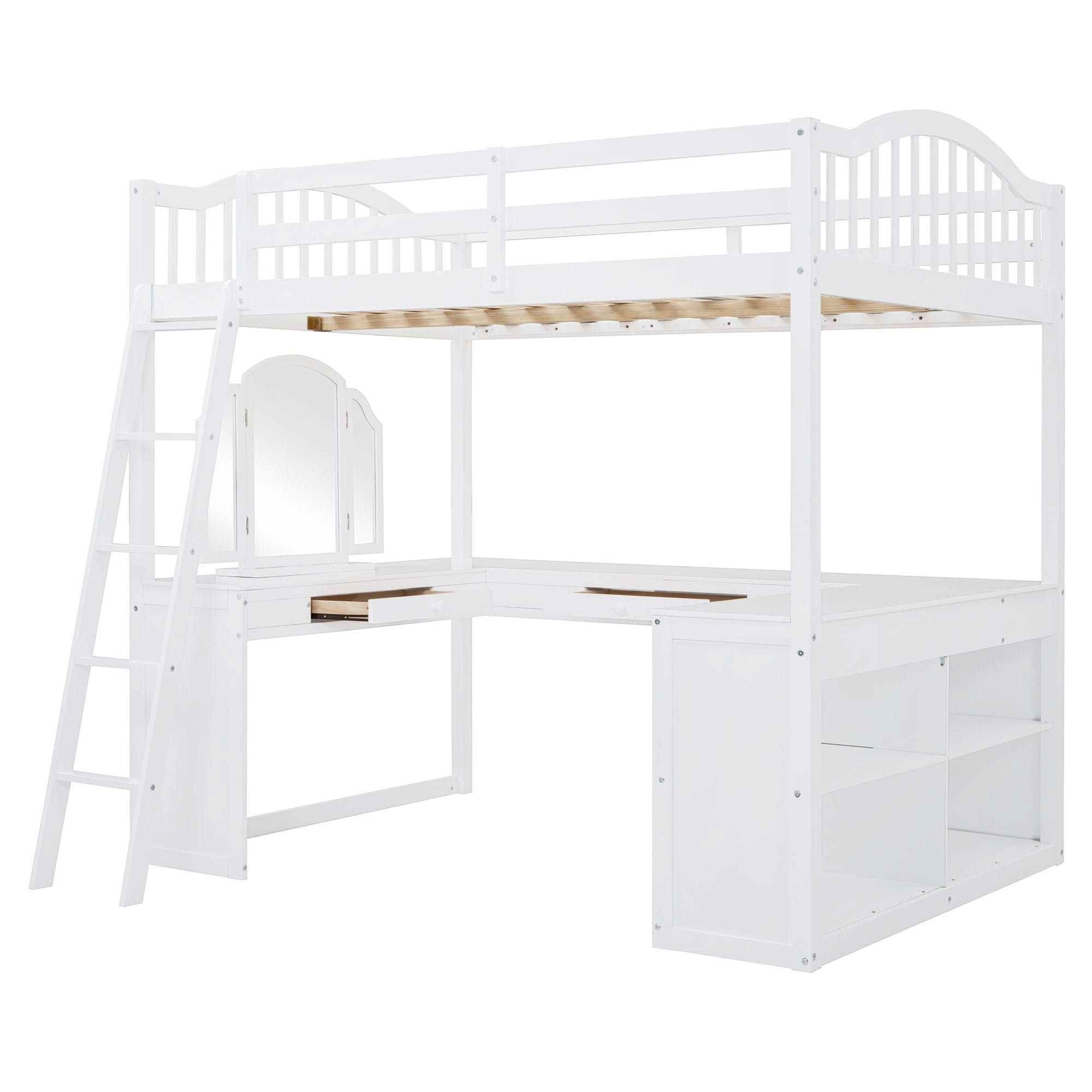 Loft Bed With Drawers, Cabinet, Shelves With Desk