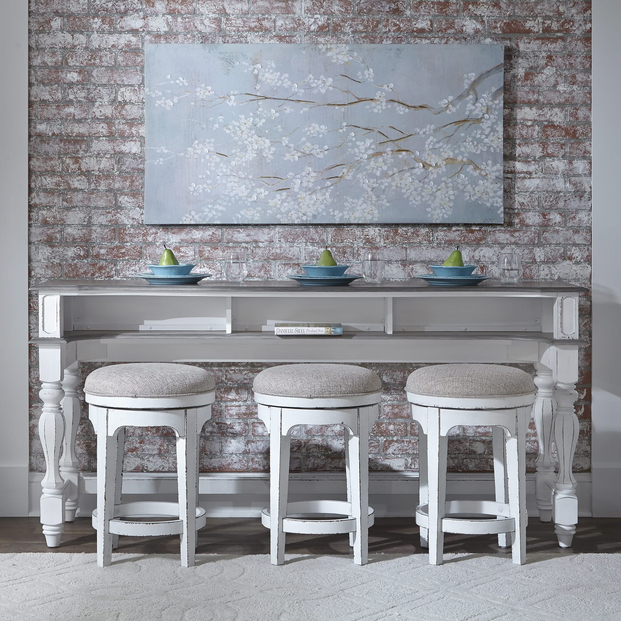 Magnolia Manor - 4 Piece Console Set (1 Console 3 Stools) - Antique White