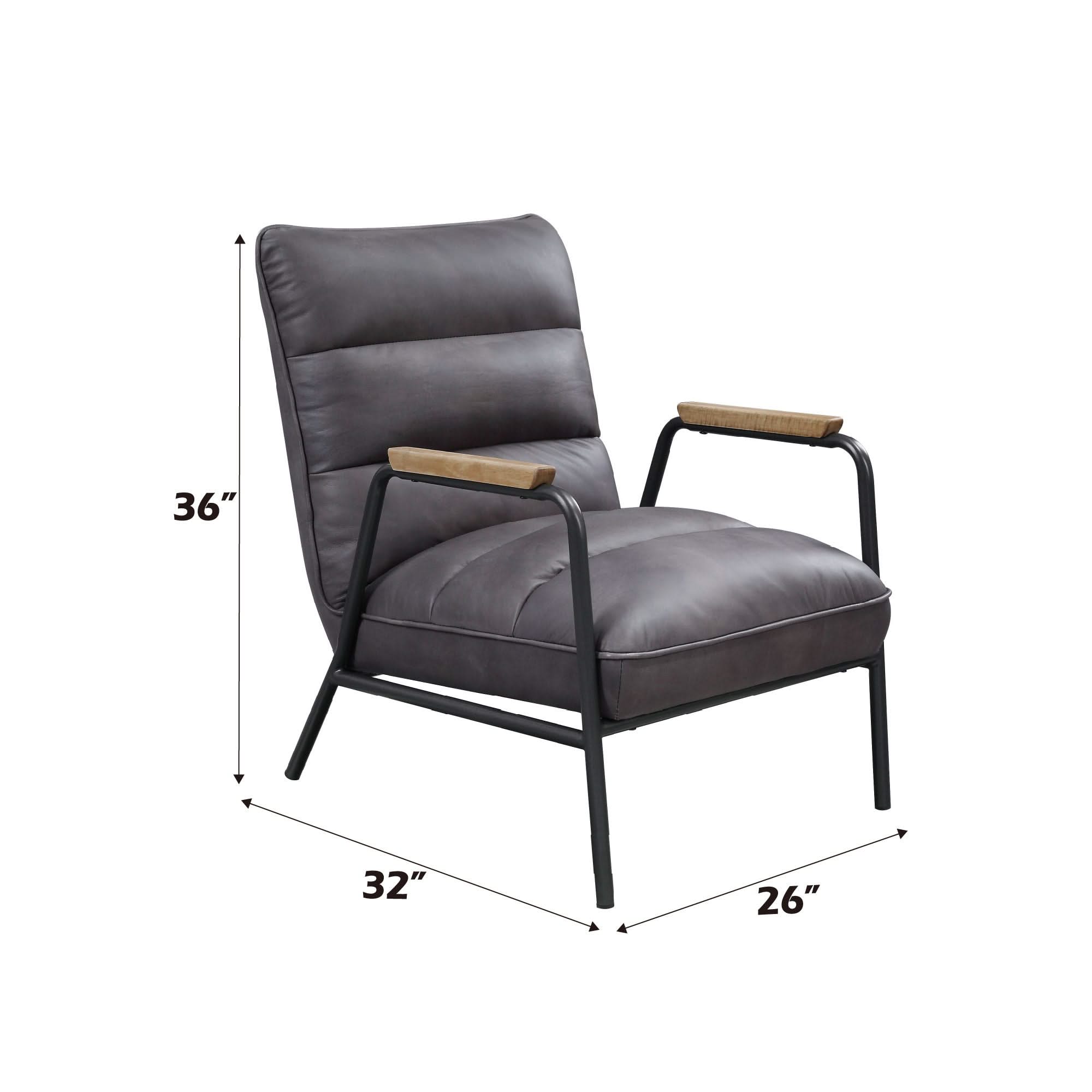 Nignu - Top Grain Leather Matt Iron Accent Chair - Gray