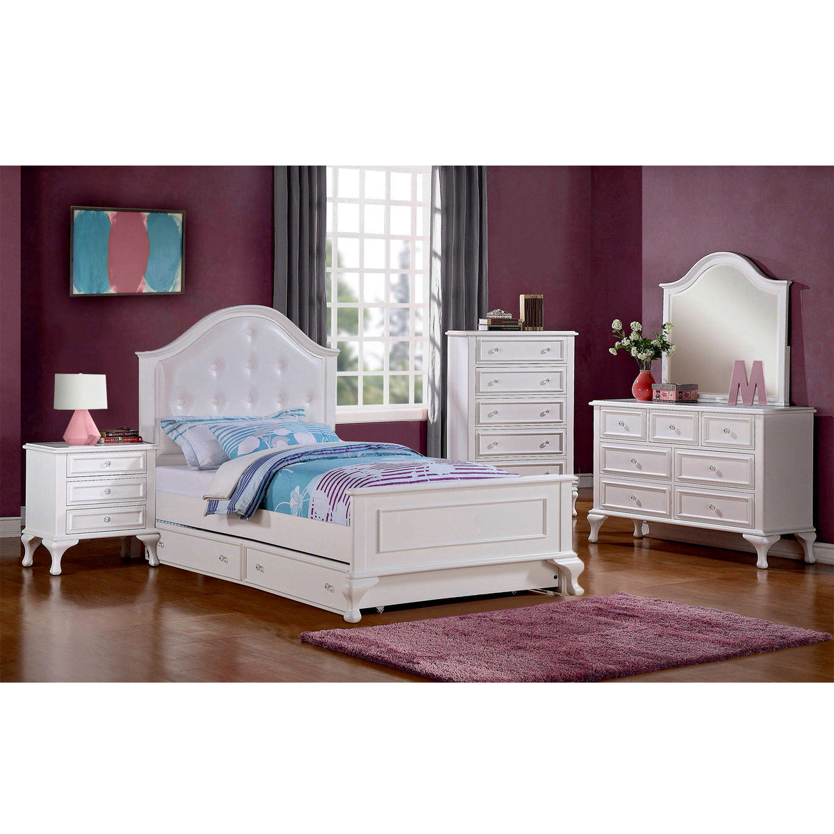 Jesse - 4 Piece Full Panel With Trundle Bedroom Set - White