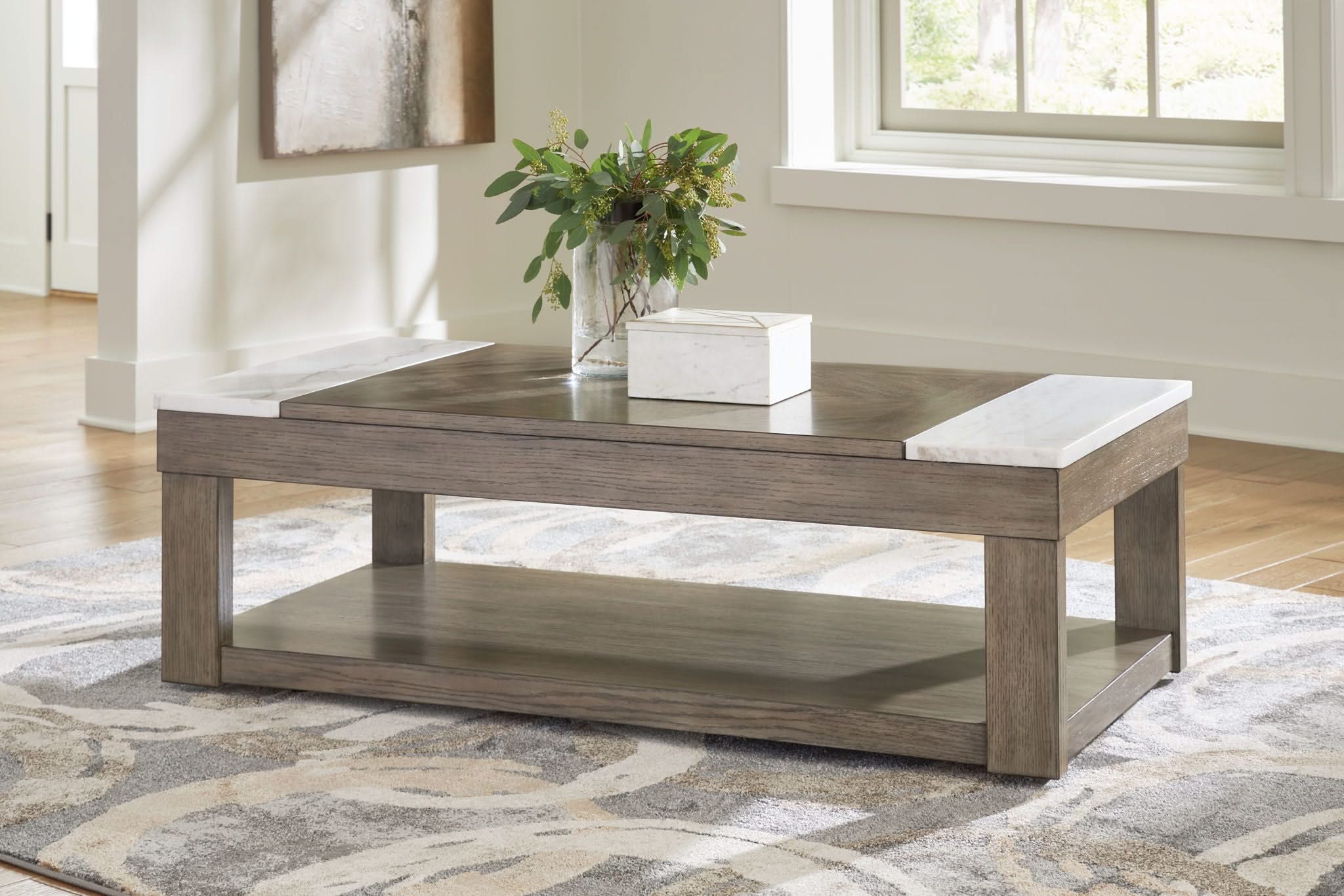 Loyaska - Lift Top Cocktail Table - Grayish Brown / White