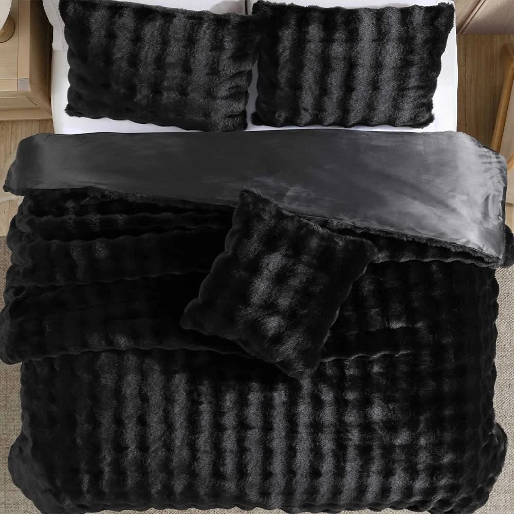 Bell Faux Black or Grey 4PC Comforter Set with Soft Plush Finish