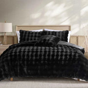 Bell Faux Black or Grey 4PC Comforter Set with Soft Plush Finish