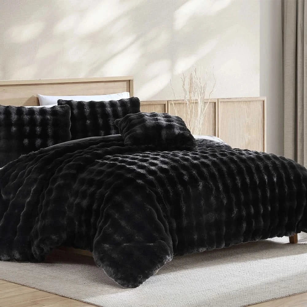 Bell Faux Black or Grey 4PC Comforter Set with Soft Plush Finish
