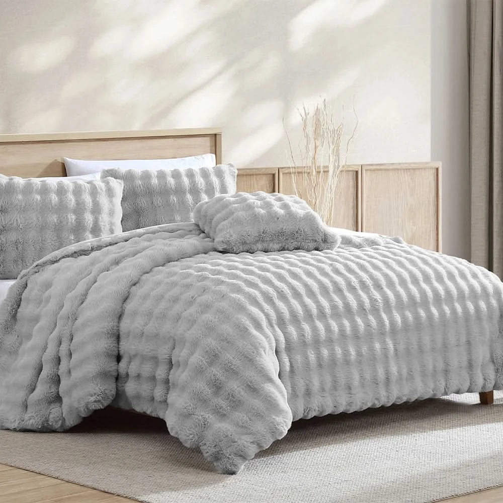Bell Faux Black or Grey 4PC Comforter Set with Soft Plush Finish