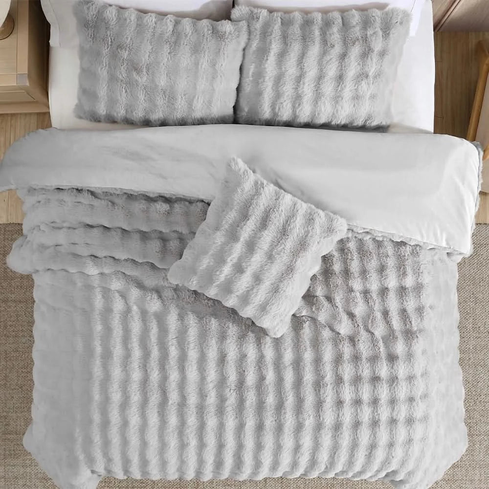 Bell Faux Black or Grey 4PC Comforter Set with Soft Plush Finish
