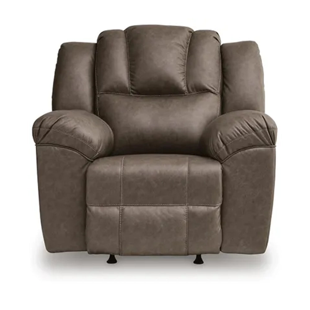 Bennett Coffee Contemporary Manual Rocker Recliner with Faux Leather Upholstery
