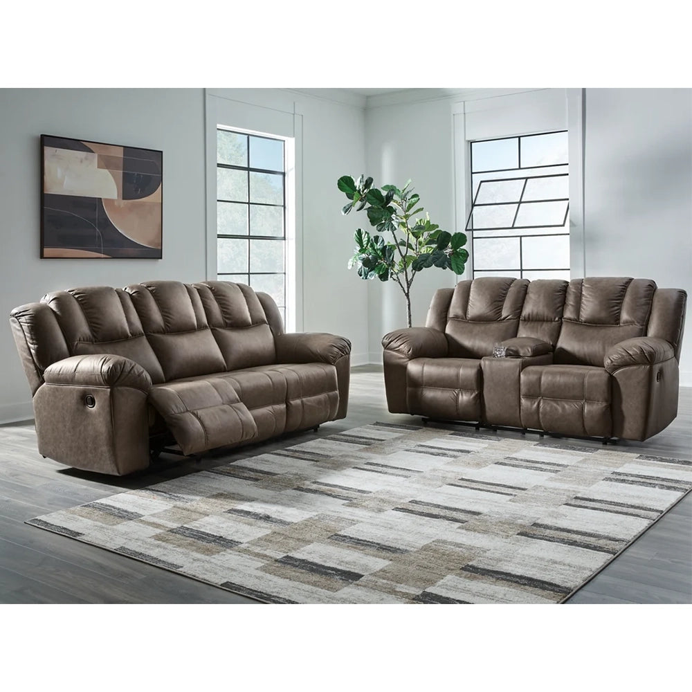 Bennett Coffee Contemporary Manual Reclining Sofa and Loveseat Living Room Set with Console and Cup Holders