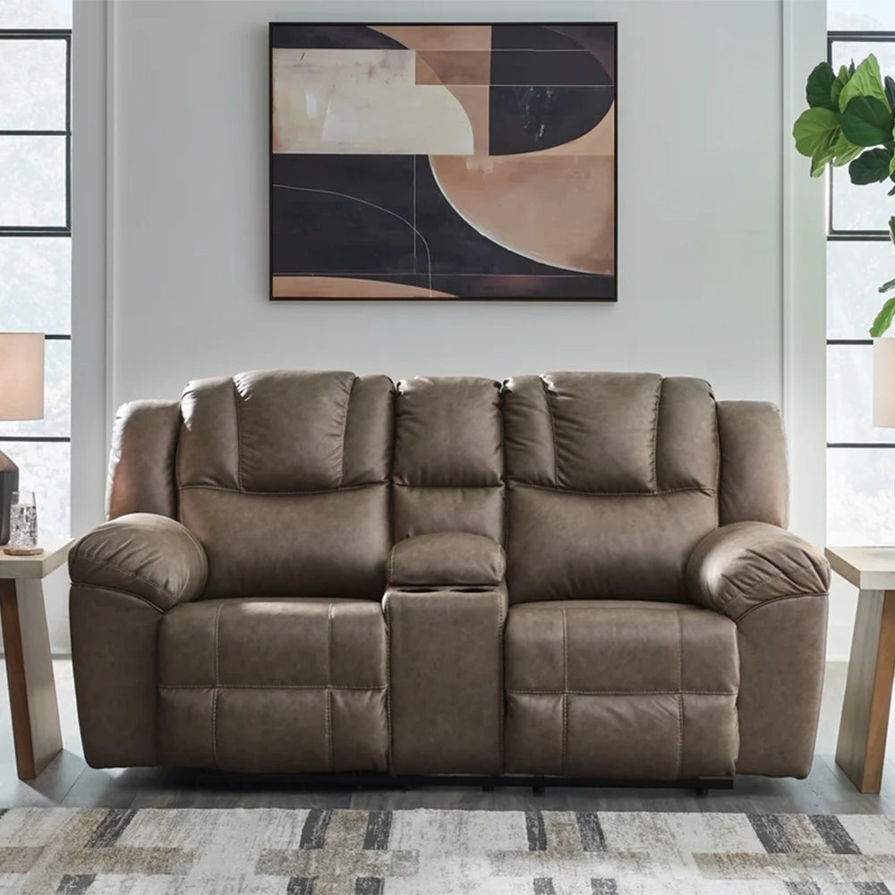 Bennett Coffee Contemporary Manual Reclining Sofa and Loveseat Living Room Set with Console and Cup Holders