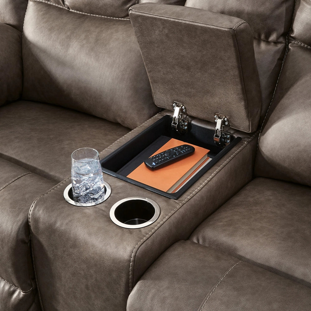 Bennett Coffee Contemporary Manual Reclining Sofa and Loveseat Living Room Set with Console and Cup Holders