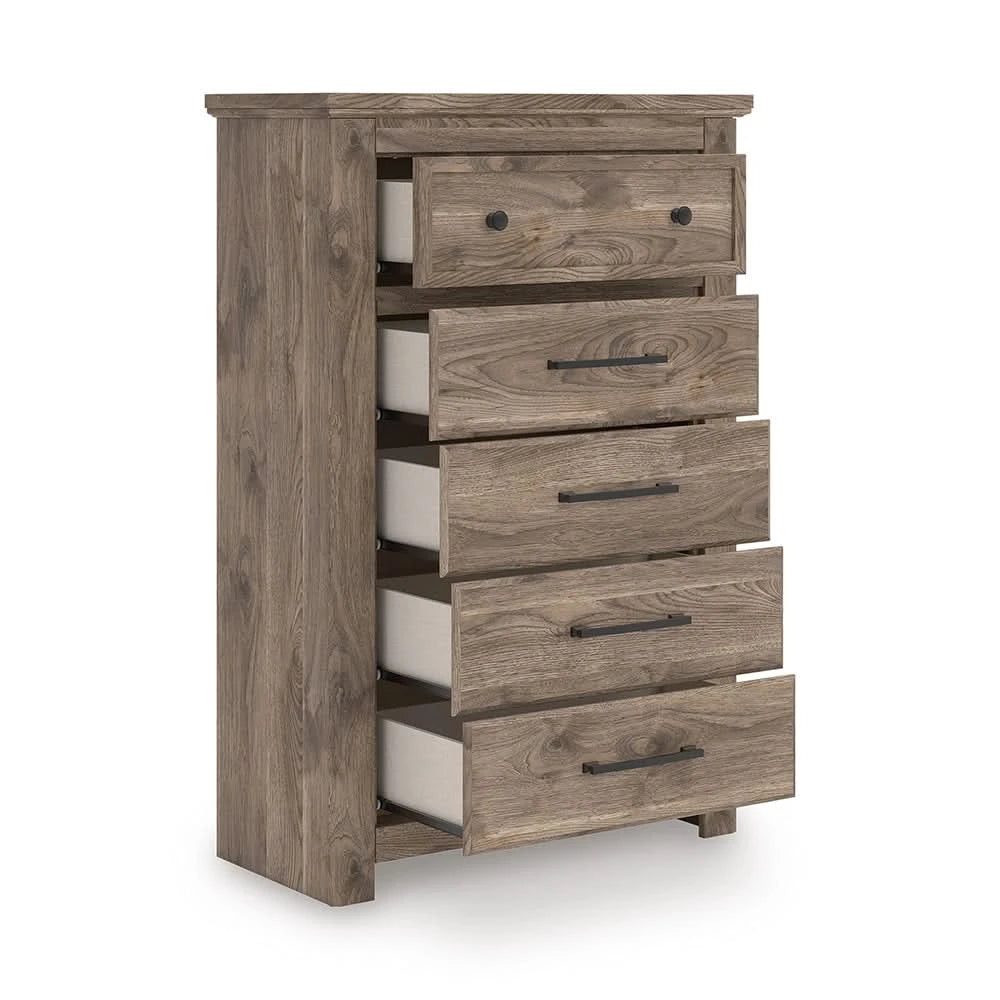 Blake Brown Chest with Hickory Grain Finish and 5 Drawer Storage