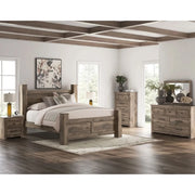 Blake Brown 5PC Bedroom Set with Poster Bed and Hickory Grain Finish