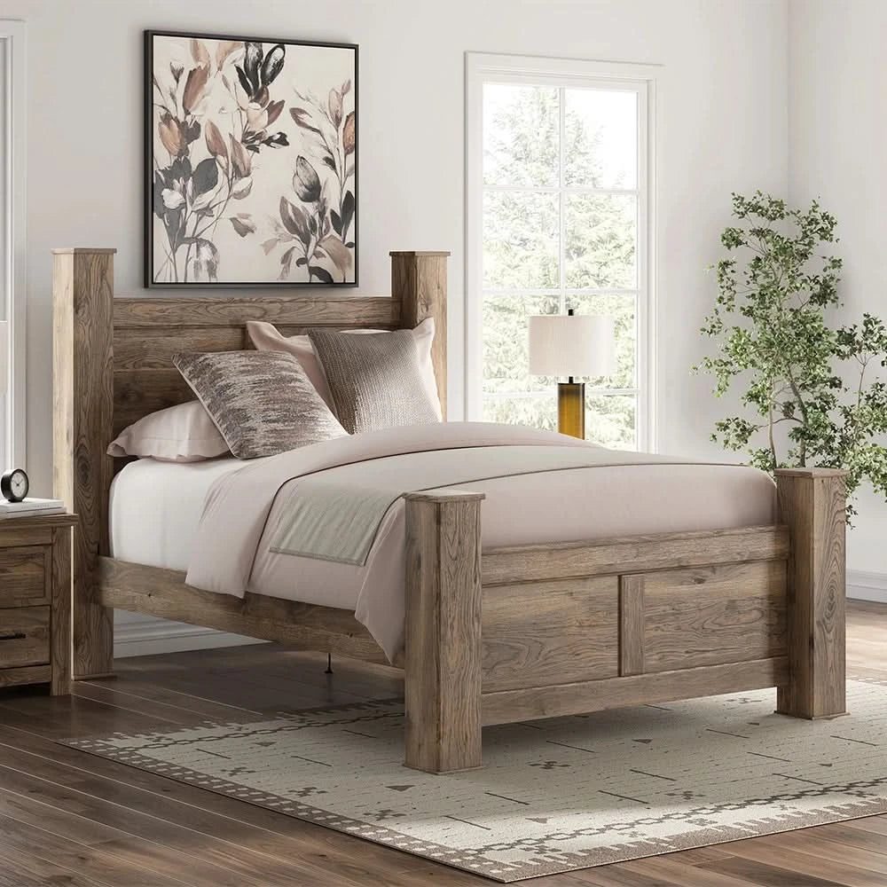 Blake Brown Poster Bed with Hickory Grain Finish
