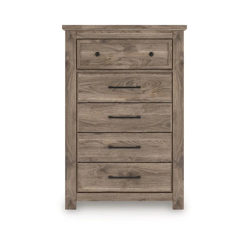Blake Brown Chest with Hickory Grain Finish and 5 Drawer Storage