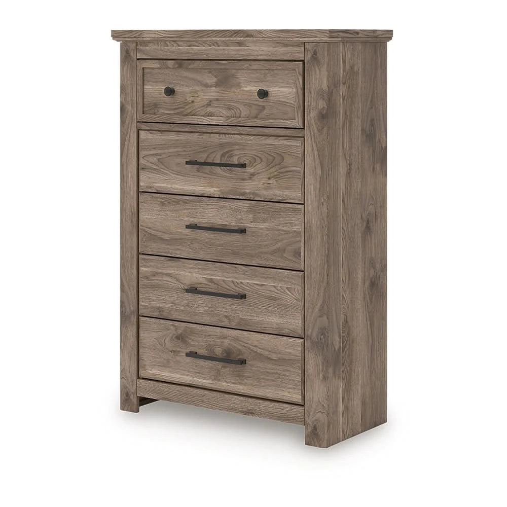 Blake Brown Chest with Hickory Grain Finish and 5 Drawer Storage