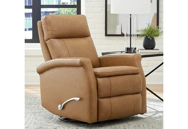 Bristol Russet & Graphite Leather Swivel Glider Recliner with Key Arm Design