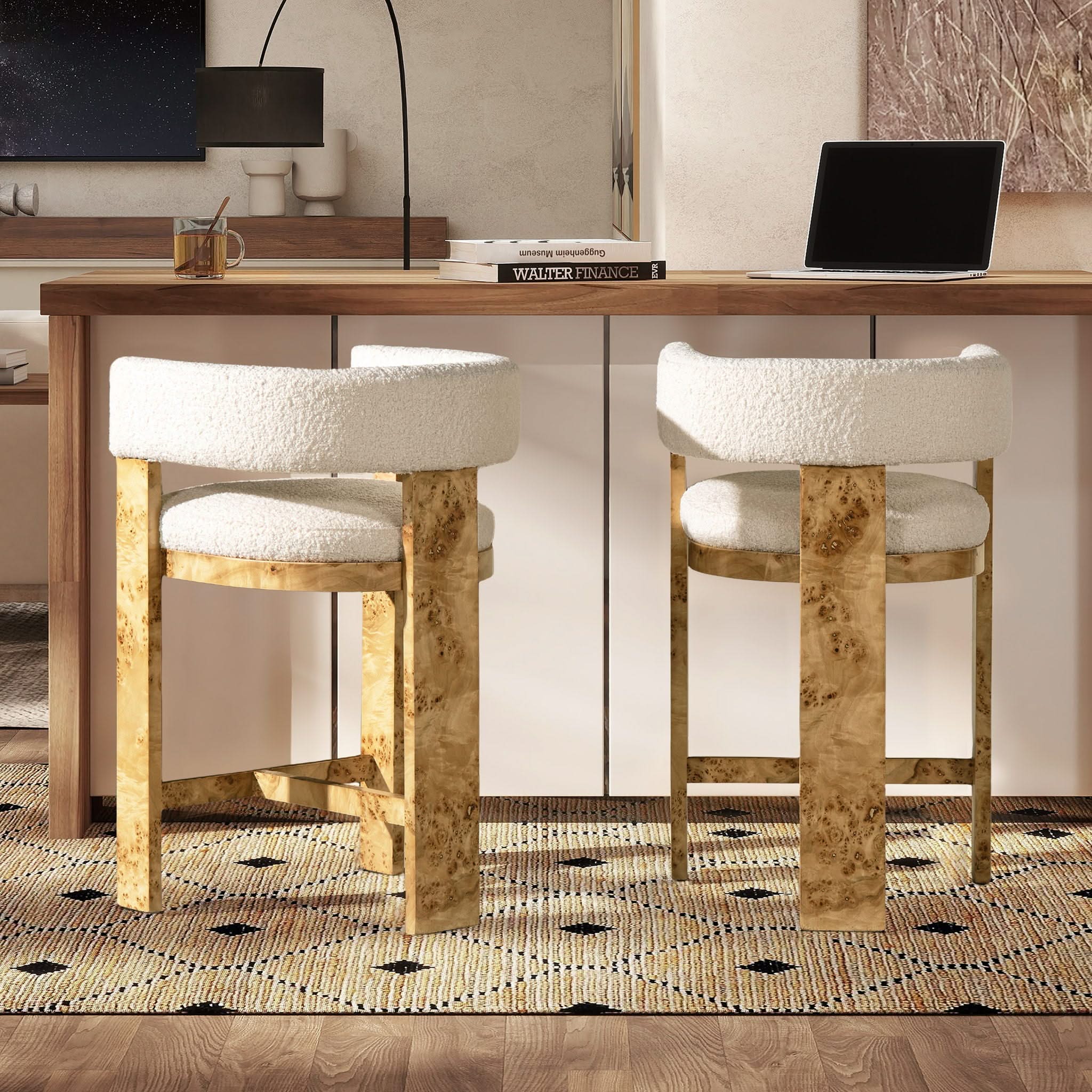 Vavona - Burl Upholstered Barrel Back Counter Height Bar Stool - Polar Off White